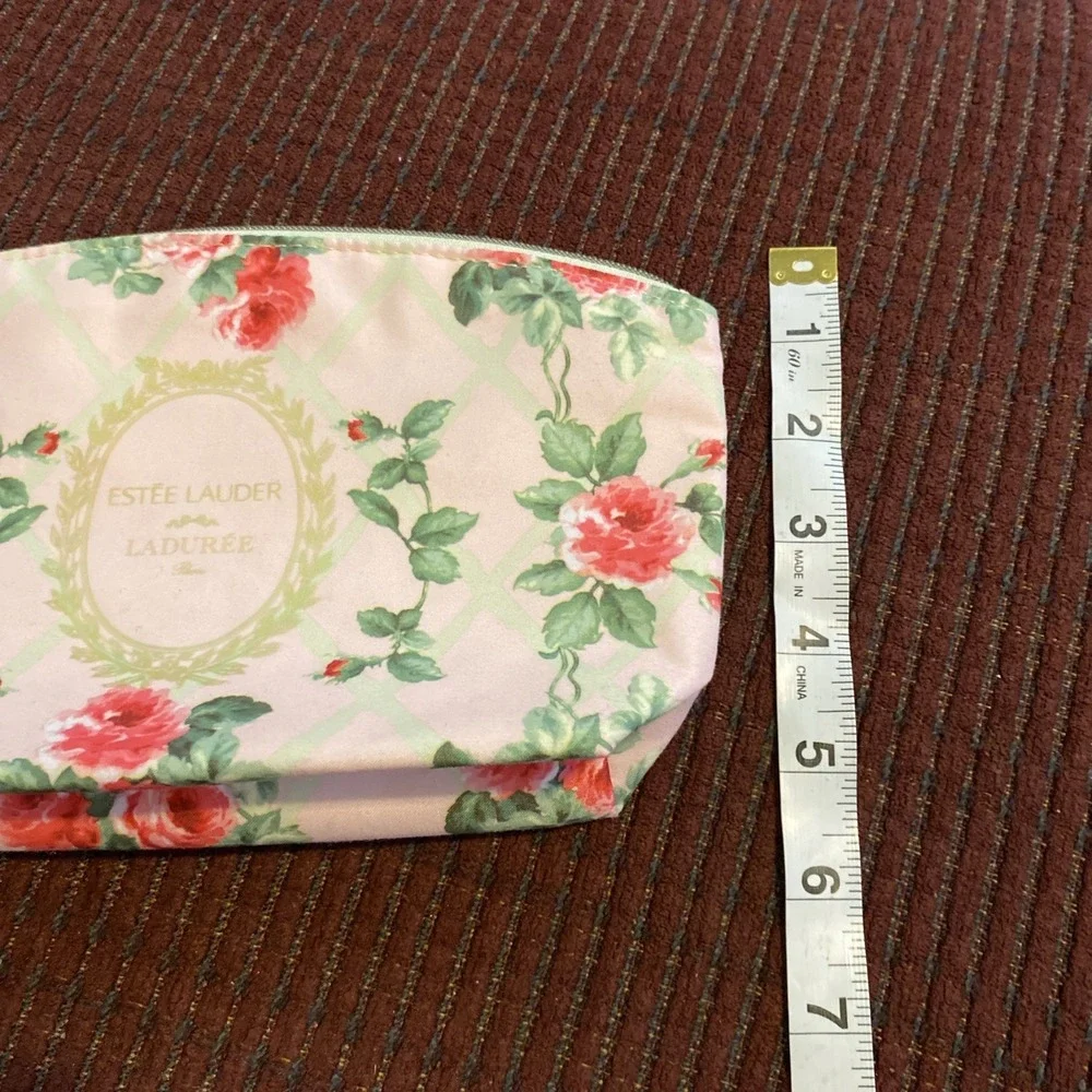 NEW ESTEE LAUDER X LADUREE MAKE-UP COSMETIC BAG ROSE FLORAL PATTERN PINK